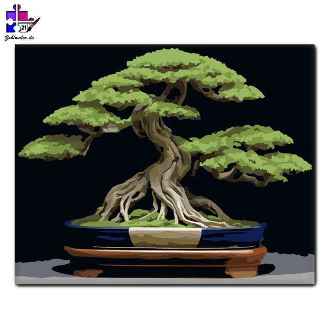 Bonsaibaum im blauen Topf | Malen nach Zahlen-Zahlmaler.de