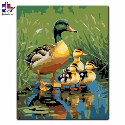 Entenfamilie auf dem See | Malen nach Zahlen-Zahlmaler.de