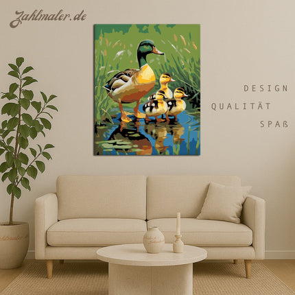 Entenfamilie auf dem See | Malen nach Zahlen-Zahlmaler.de