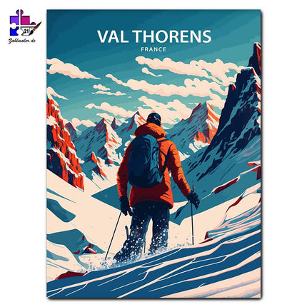 Skifahren in Val Thornes | Malen nach Zahlen