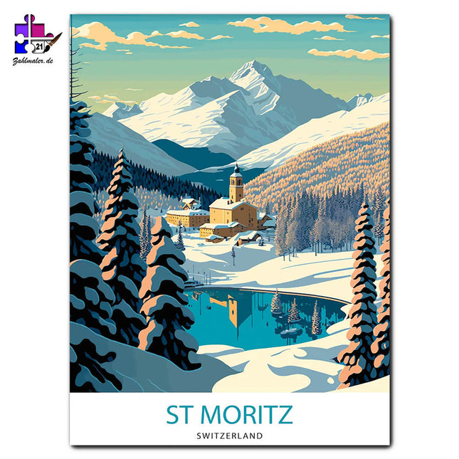 Ausblick auf St. Moritz | Malen nach Zahlen