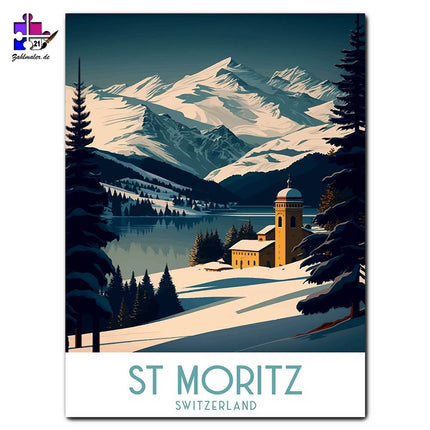 Der See und St. Moritz | Malen nach Zahlen