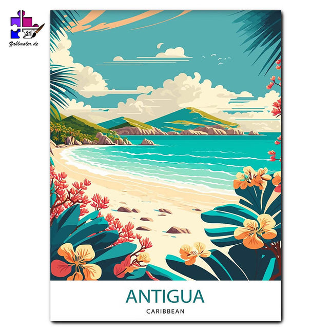Karibische Küste Antigua | Malen nach Zahlen