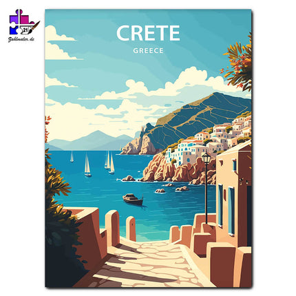Die kleine Stadt auf Kreta | Malen nach Zahlen