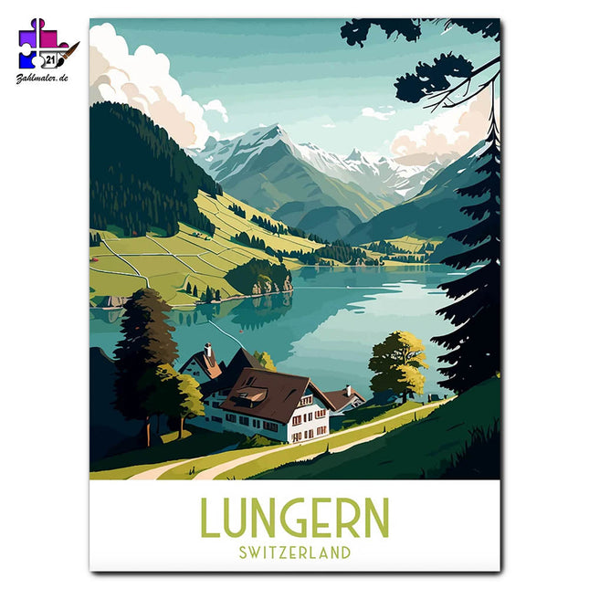 Lungern und die Berge | Malen nach Zahlen