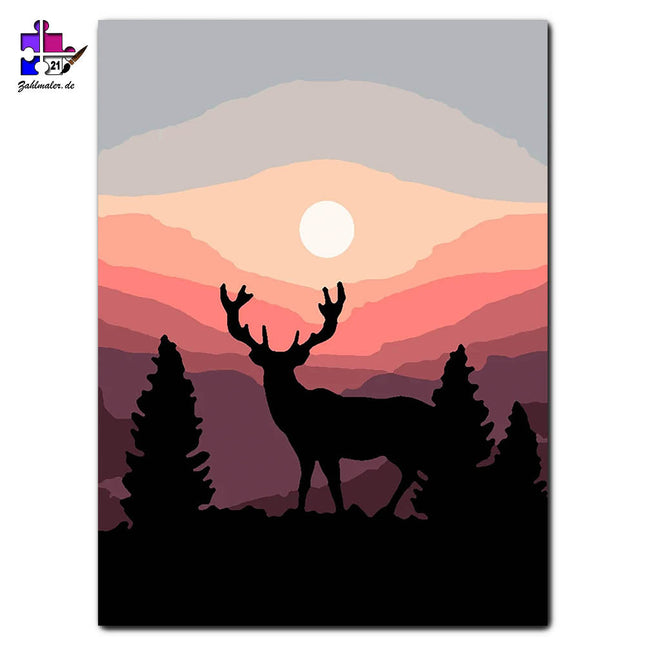 Der Hirsch im Sonnenuntergang | Malen nach Zahlen