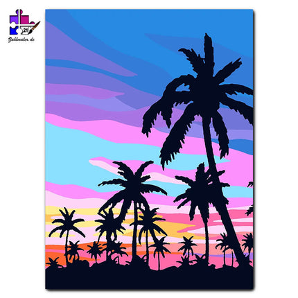Die Palmen im Sonnenuntergang | Malen nach Zahlen