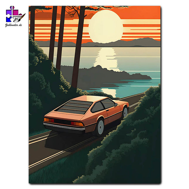 Fahrt im Sonnenuntergang | Malen nach Zahlen