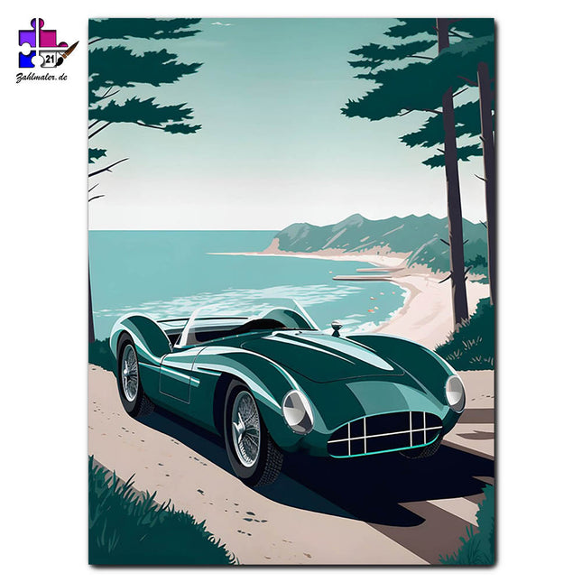 Der alte Ferrari am Meer | Malen nach Zahlen