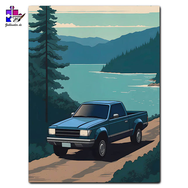 Der Pickup am See | Malen nach Zahlen