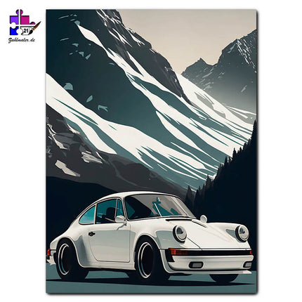 Der Porsche in den Bergen | Malen nach Zahlen