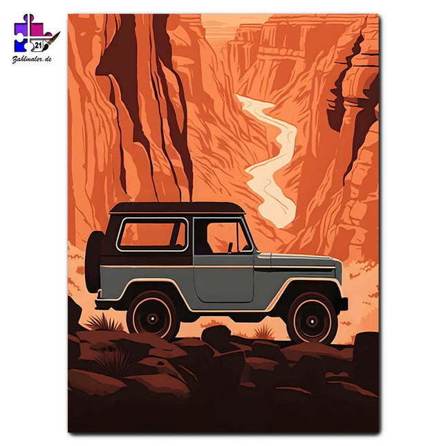 Der Geländewagen im Canyon | Malen nach Zahlen