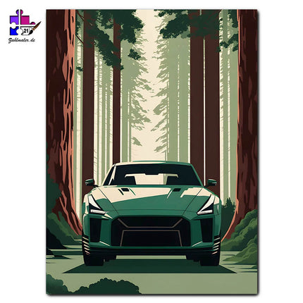 Nissan GTR im Wald | Malen nach Zahlen
