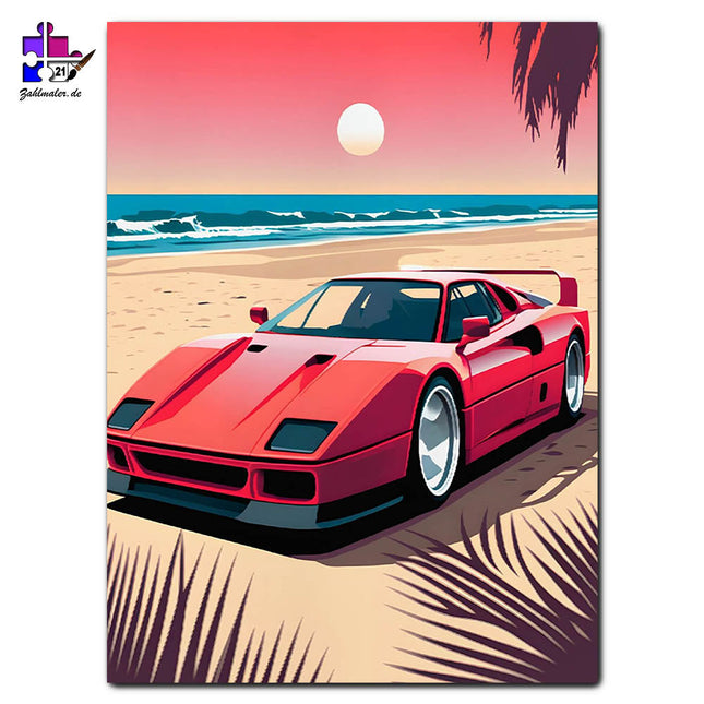 Ferrari F40 im Sonnenuntergang | Malen nach Zahlen