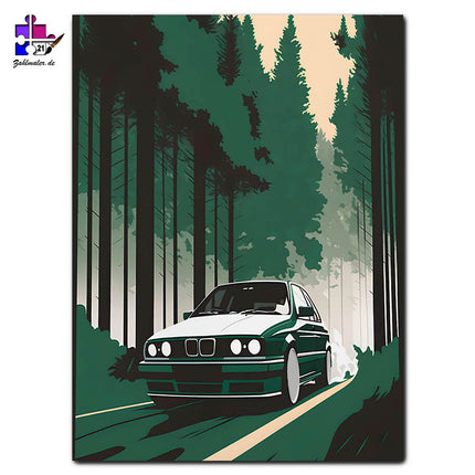 BMW E30 im Wald | Malen nach Zahlen