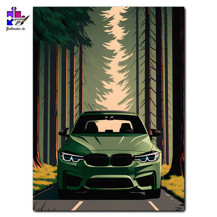 BMW F30 M3 im Wald | Malen nach Zahlen
