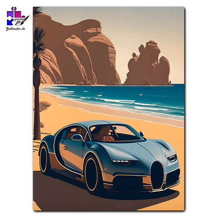 Der Bugatti Chiron am Strand | Malen nach Zahlen