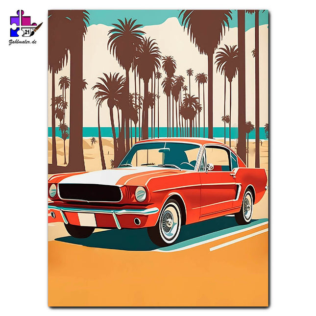 Ford Mustang am Strand | Malen nach Zahlen