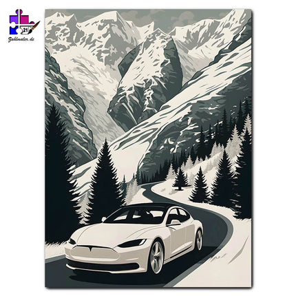 Tesla Model S in den Bergen | Malen nach Zahlen