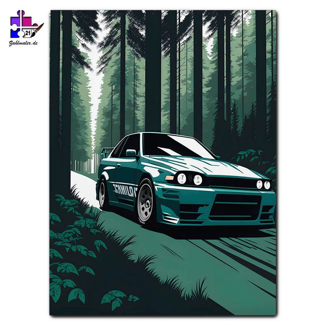 Nissan Skyline R34 im Wald | Malen nach Zahlen