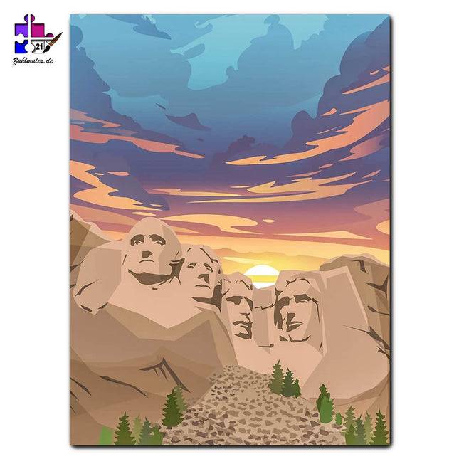 Mount Rushmore im Sonnenuntergang | Malen nach Zahlen
