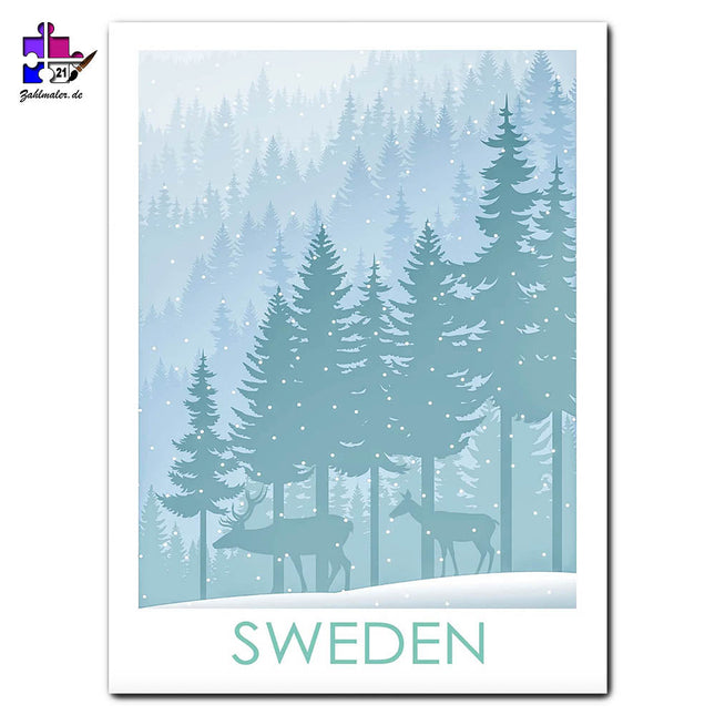 Schneefall in Schweden | Malen nach Zahlen