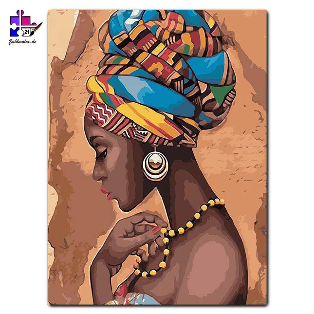 Beduinentochter mit bunter Kopfbedeckung | Malen nach Zahlen-Zahlmaler.de