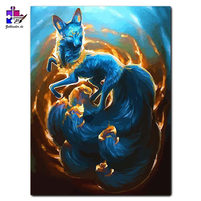 Blauer Fuchs in Firefox Form | Malen nach Zahlen-Zahlmaler.de