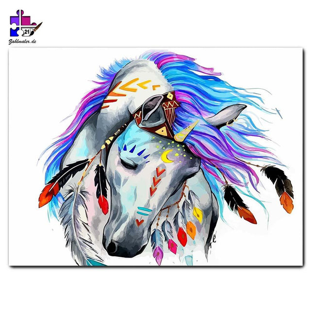 Buntes Indianerpferd | Malen nach Zahlen-Zahlmaler.de
