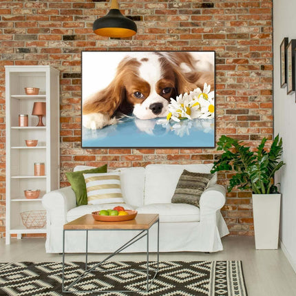 Cavalier King Charles Spaniel mit Blümchen | Malen nach Zahlen-Zahlmaler.de