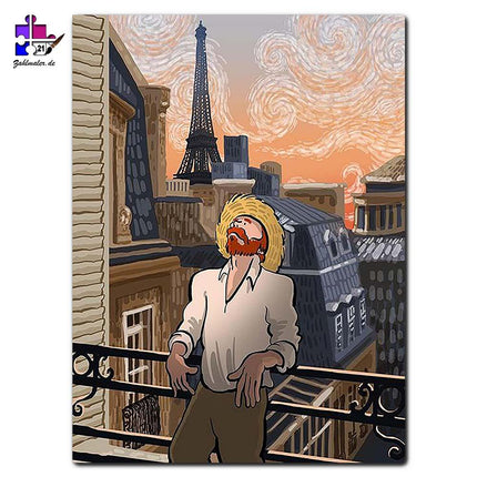 Chillender Van Gogh im Hut auf Pariser Dächern | Malen nach Zahlen-Zahlmaler.de