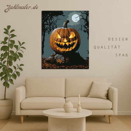 Gruselige Kürbislaterne im gespenstischen Wald | Malen nach Zahlen-Zahlmaler.de