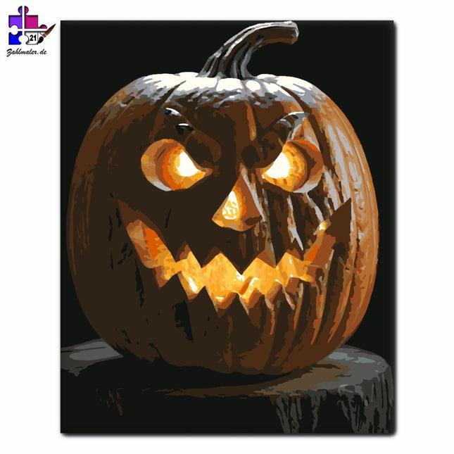 Furchterregend geschnitzte Kürbislaterne | Malen nach Zahlen-Zahlmaler.de