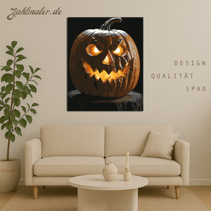 Furchterregend geschnitzte Kürbislaterne | Malen nach Zahlen-Zahlmaler.de