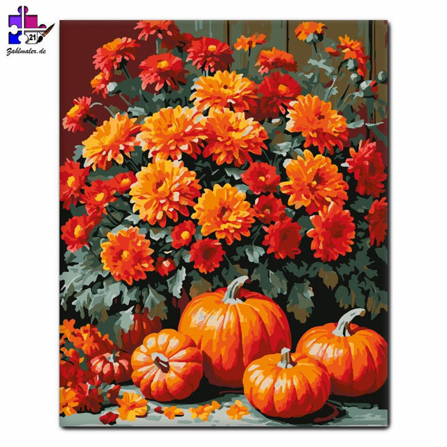 Herbstblumen und Kürbisse | Malen nach Zahlen-Zahlmaler.de