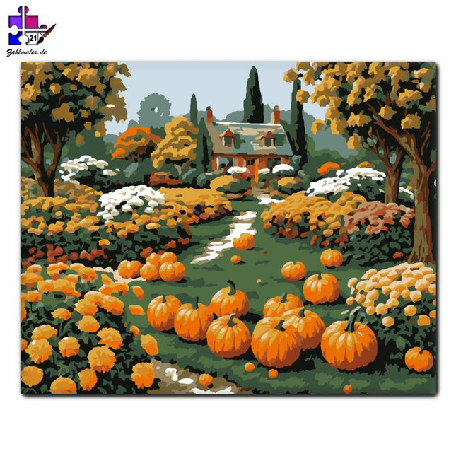 Herbstgarten mit Kürbissen | Malen nach Zahlen-Zahlmaler.de