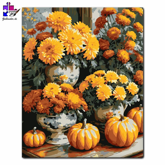 Herbstlicher Goldregen der Blumen | Malen nach Zahlen-Zahlmaler.de