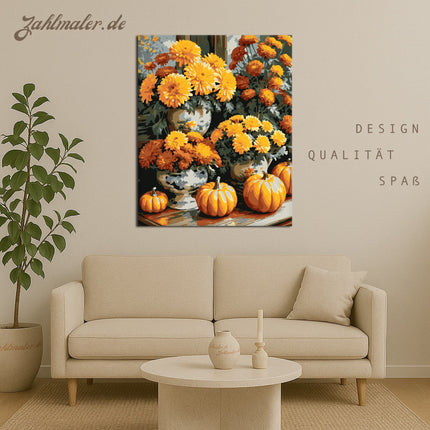 Herbstlicher Goldregen der Blumen | Malen nach Zahlen-Zahlmaler.de