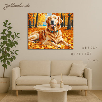 Herbstabenteuer mit einem Golden Retriever | Malen nach Zahlen-Zahlmaler.de