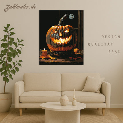 Stürmische Nacht mit Kürbislaterne | Malen nach Zahlen-Zahlmaler.de