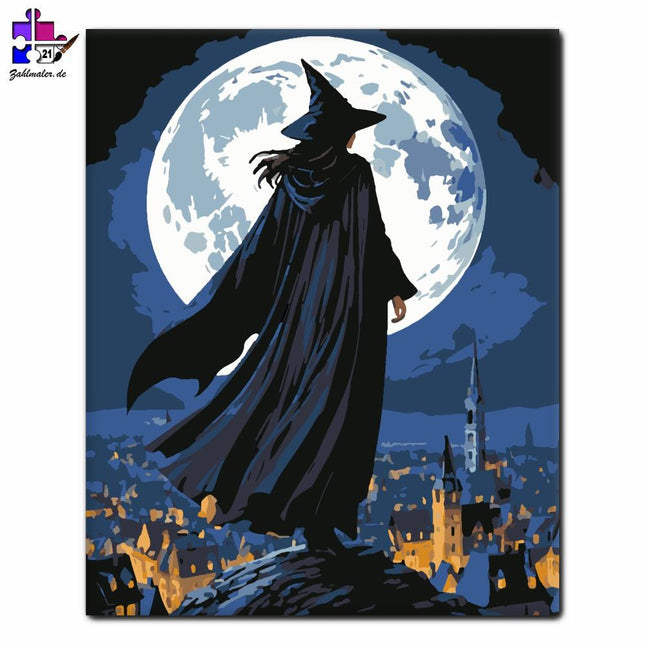 Hexe im Mondlicht | Malen nach Zahlen-Zahlmaler.de