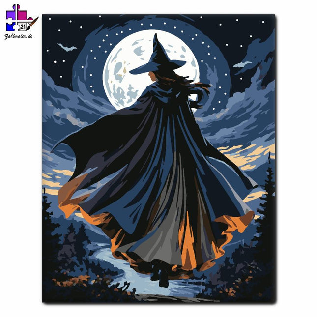Hexe im Schatten des Mondlichts | Malen nach Zahlen-Zahlmaler.de