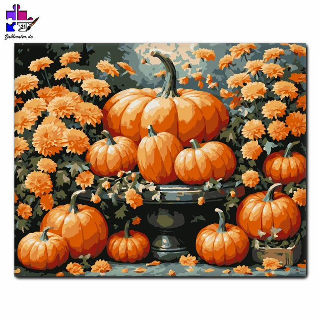 Herbstkürbis und Blüte | Malen nach Zahlen-Zahlmaler.de