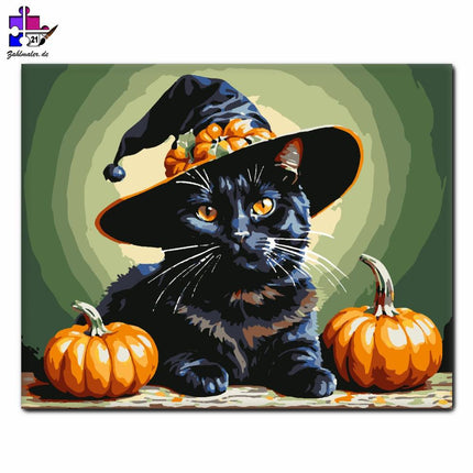 Halloween Katzenzauberer | Malen nach Zahlen-Zahlmaler.de