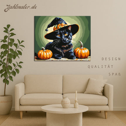 Halloween Katzenzauberer | Malen nach Zahlen-Zahlmaler.de
