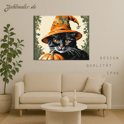 Hexenhafte Halloween Katze | Malen nach Zahlen-Zahlmaler.de