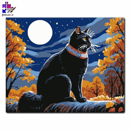 Herbstliches Mondlicht mit Katzenauge | Malen nach Zahlen-Zahlmaler.de