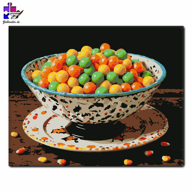 Süßigkeiten-Faust in der Halloween-Schale | Malen nach Zahlen-Zahlmaler.de