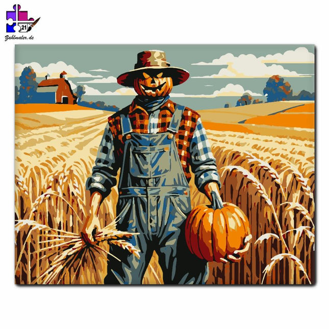 Herbsternte mit Vogelscheuche | Malen nach Zahlen-Zahlmaler.de