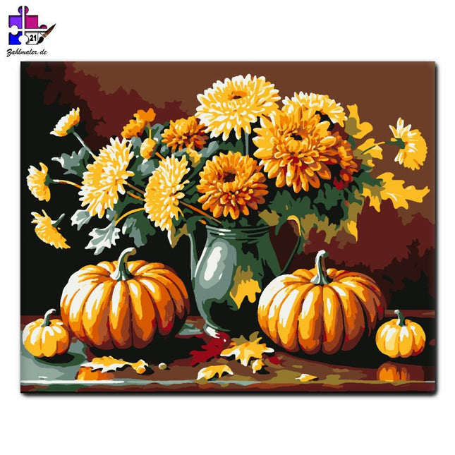 Herbstblumen und Kürbisse | Malen nach Zahlen-Zahlmaler.de